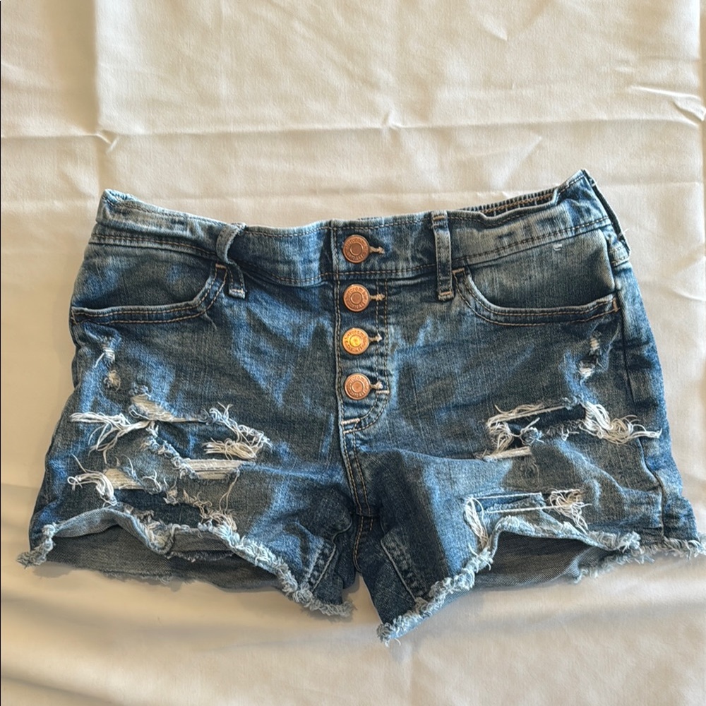 Abercrombie Kids Blue Jean Shorts Distressed Raw Hem